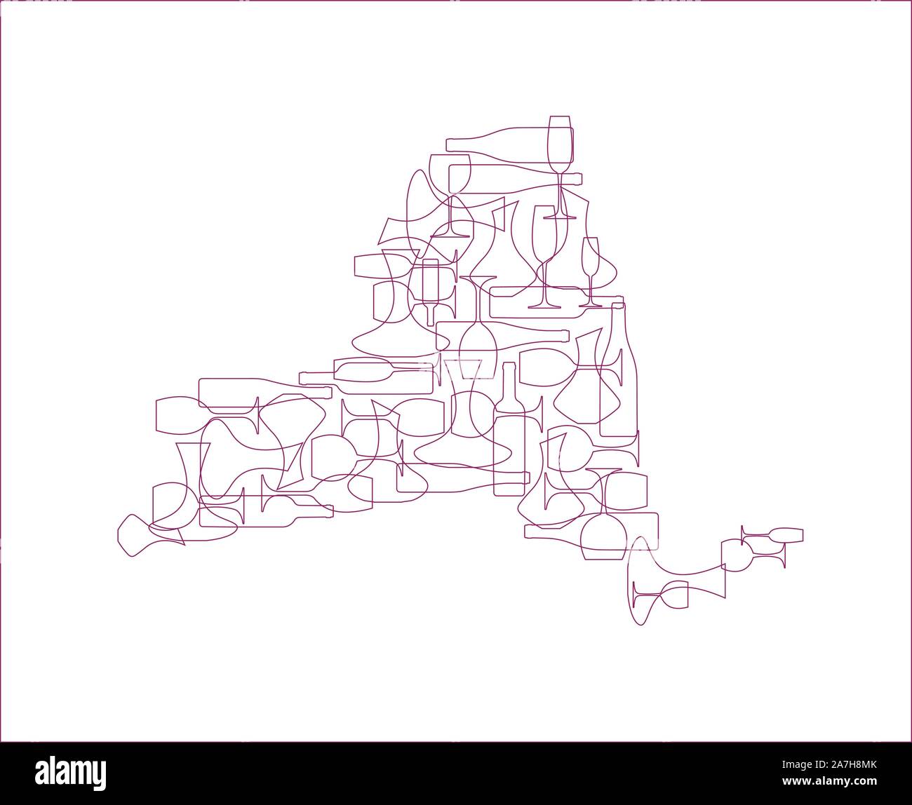 Membres vignerons - cartes stylisées à partir de silhouettes de bouteilles de vin, des verres et des carafes. Plan de New York. Illustration de Vecteur