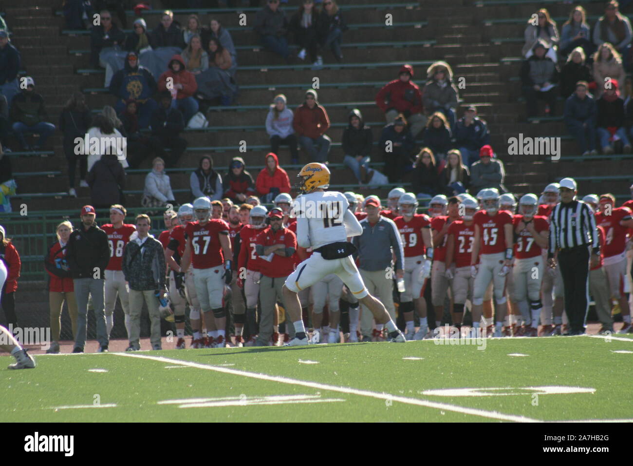 Laisser tomber en arrière pour le col. L'Augustana Quarterback Banque D'Images