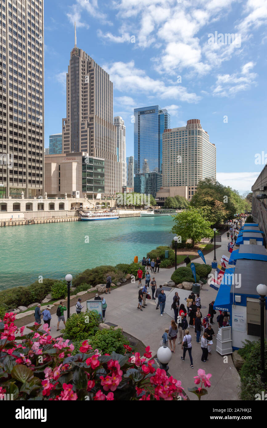 Riverwalk, rivière de Chicago, Chicago, Illinois, États-Unis Banque D'Images