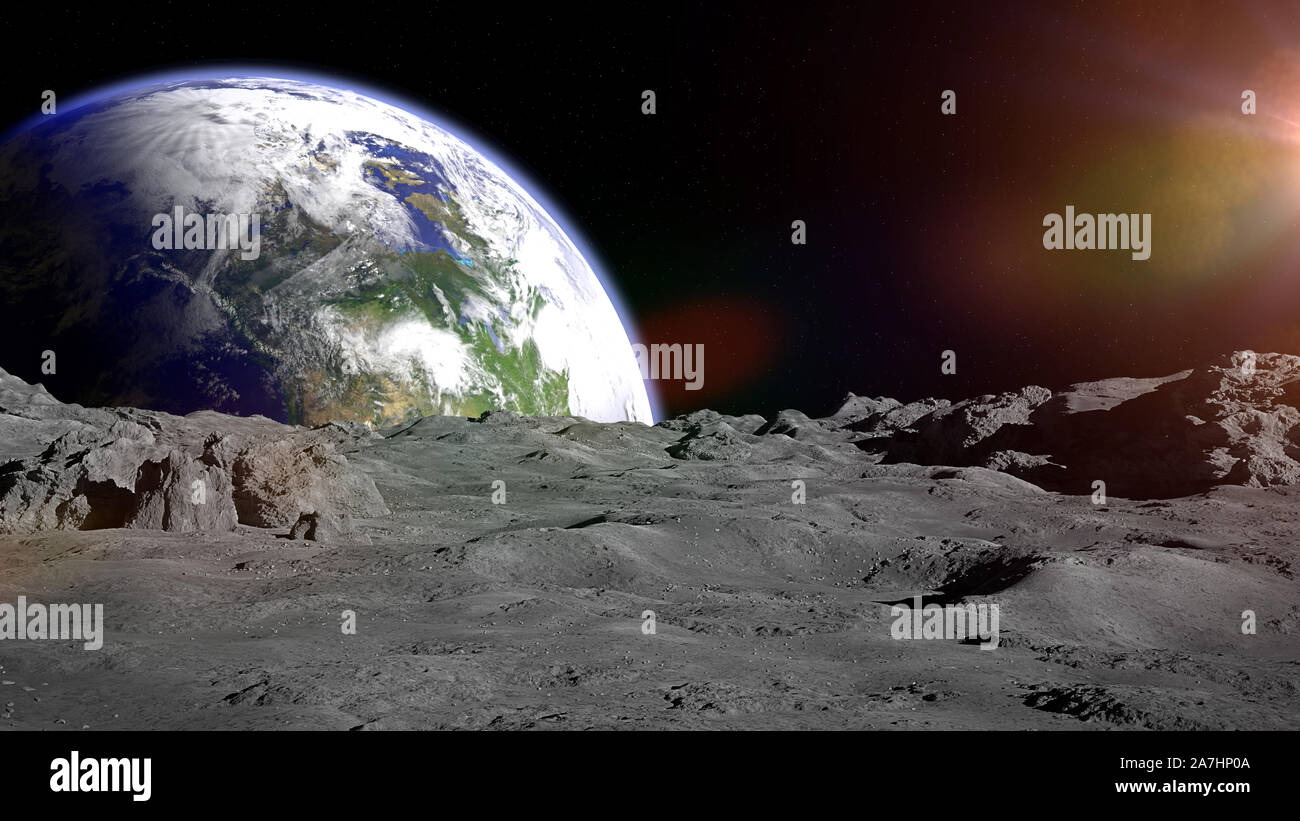 La surface de la lune, paysage lunaire Banque D'Images