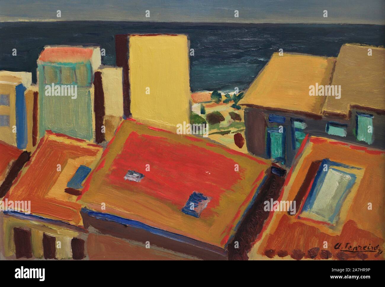 Antonio Tenreiro (1923-2006). Pintor español. Casas, 1971. Óleo sobre tablex. Museo de Bellas Artes. La Coruña. La Galice. España. Banque D'Images
