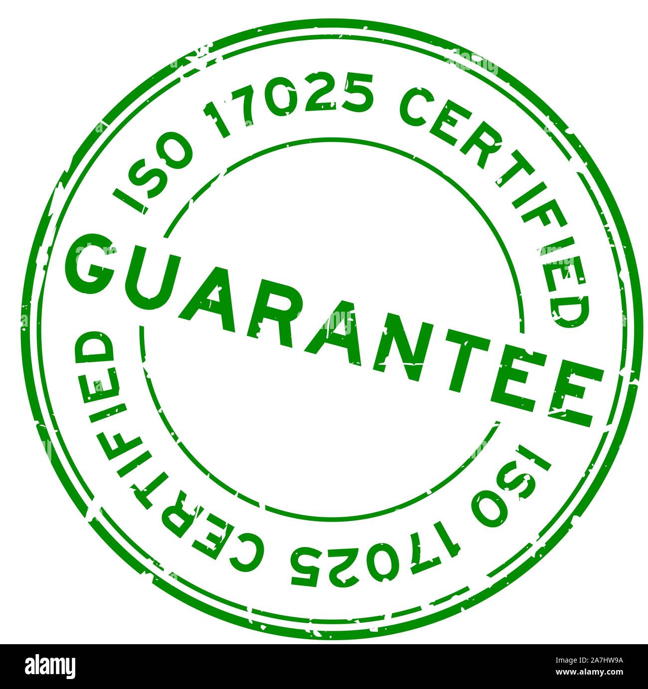 Grunge green garantie certifié ISO 17025 word joint en caoutchouc rond tampon sur fond blanc Illustration de Vecteur