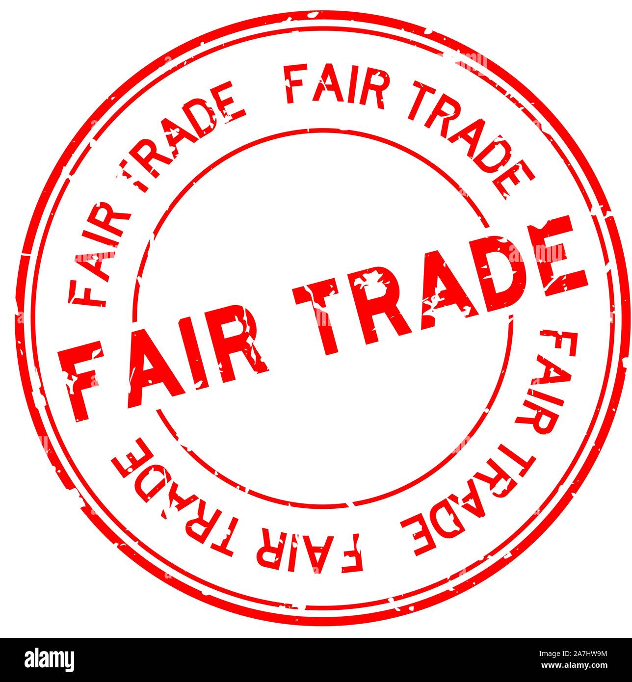 Grunge commerce équitable rouge ronde word joint en caoutchouc stamp sur fond blanc Illustration de Vecteur