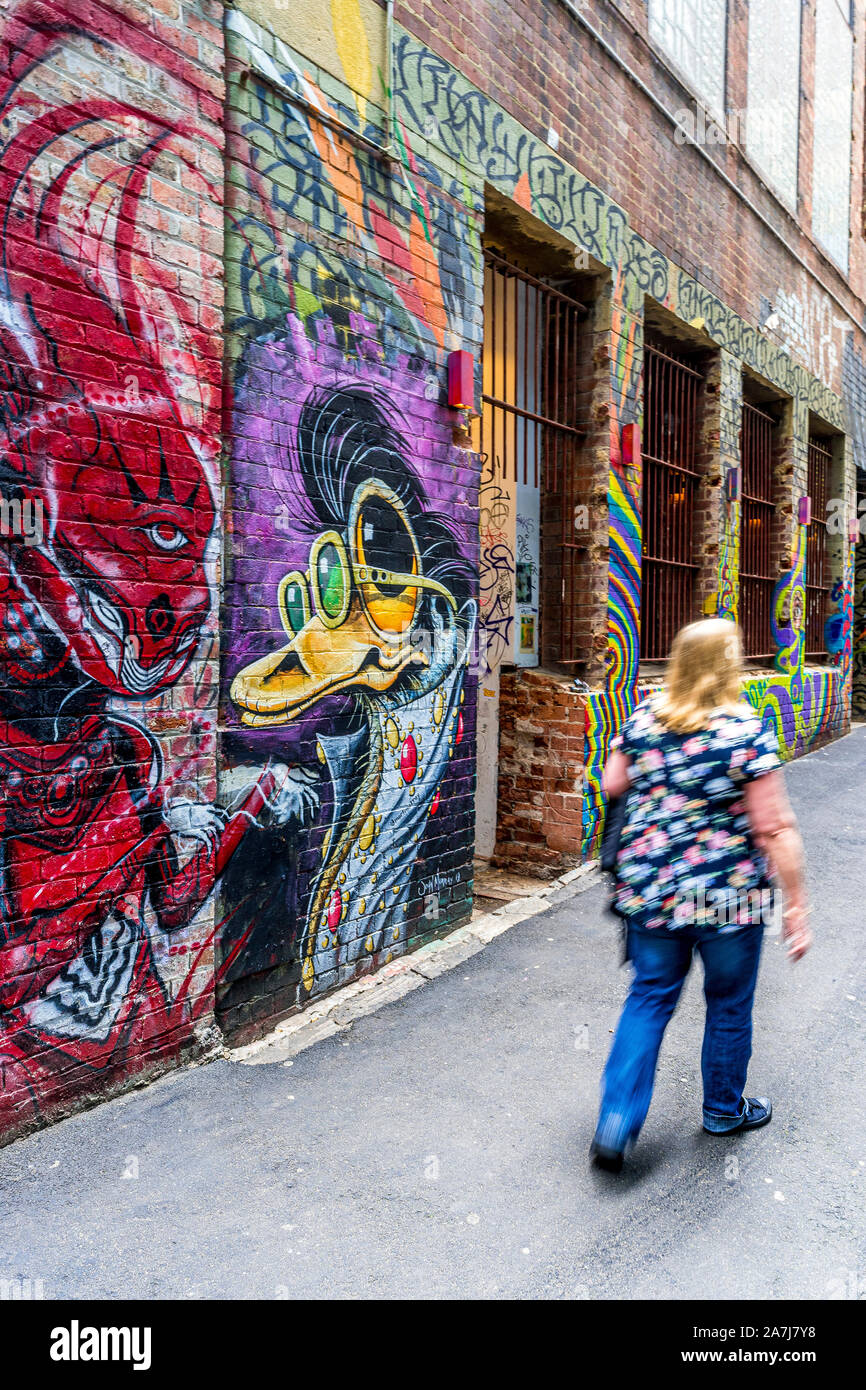 Duckboard place est un lieu célèbre pour l'art de la rue dans la ville de Melbourne.Melbourne, Australie. Banque D'Images