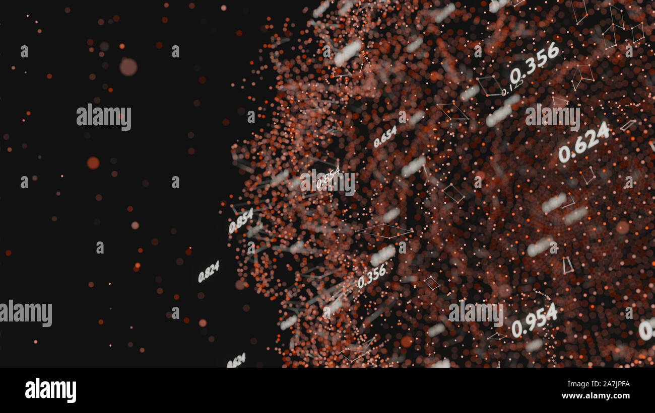 Réseau de lignes abstraites et des nombres aléatoires. Données d'entreprise. 3D illustration Banque D'Images