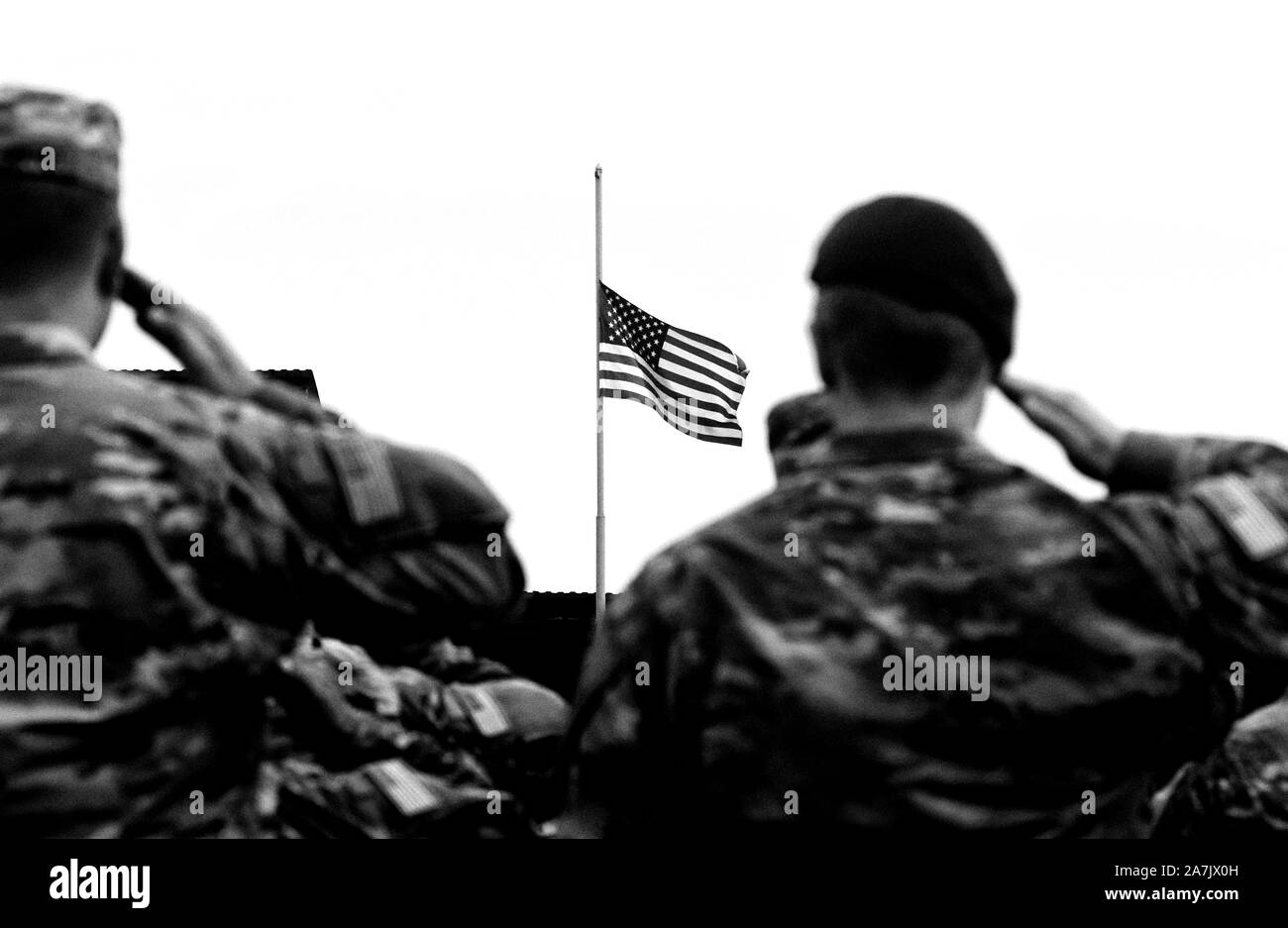 Les soldats américains en saluant le drapeau américain. US Army. Les troupes américaines. Des militaires aux Etats-Unis. Journée des anciens combattants Banque D'Images
