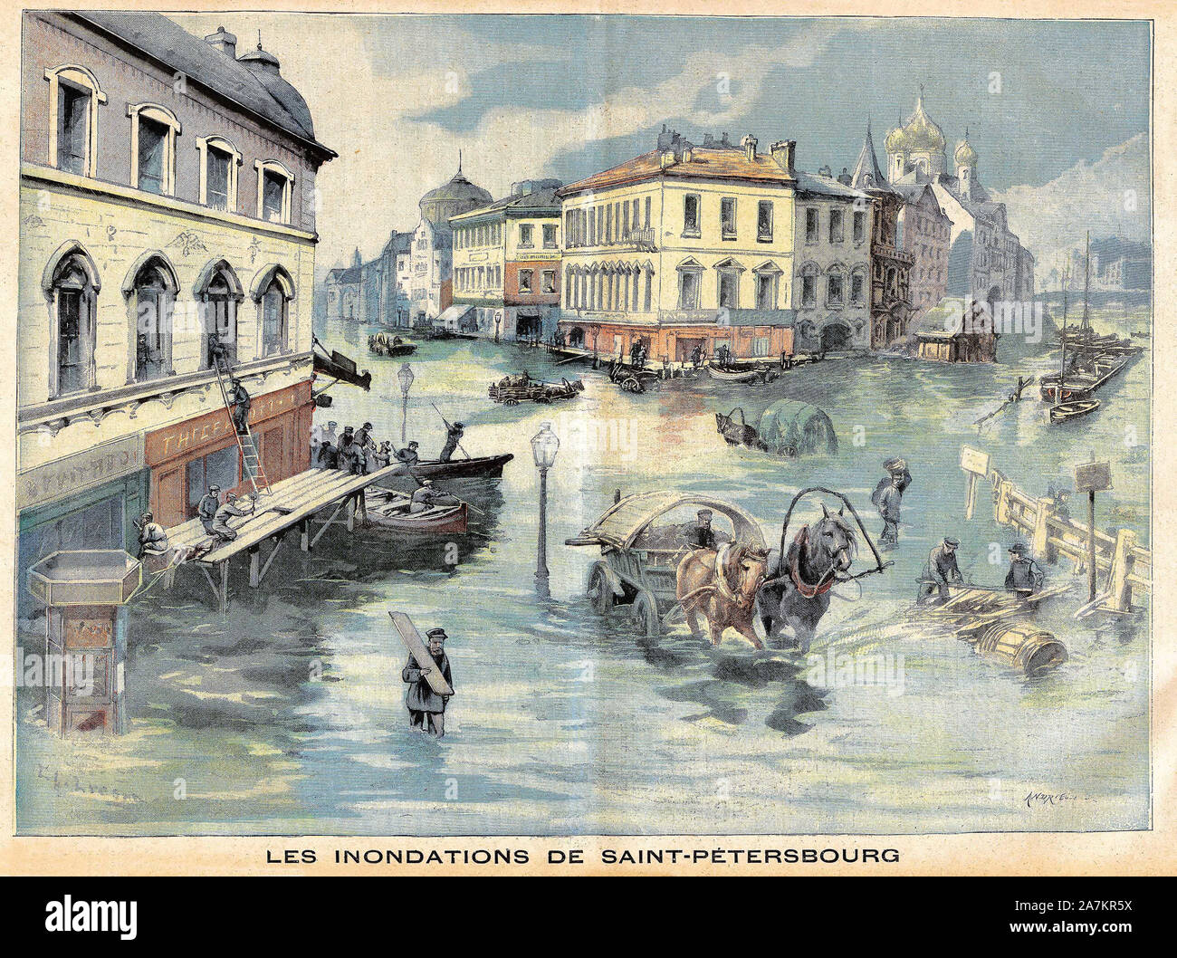Inondations a Saint Petersbourg en Russie. Gravure dans "Le Petit Parisien", le 13/12/1903. Banque D'Images