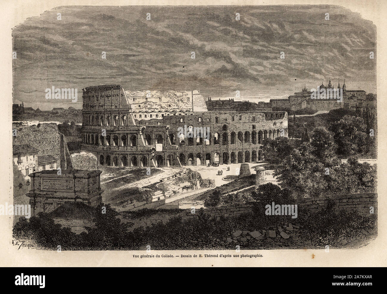 Vue generale du Colisee, une Rome, l'amphithéâtre Flavien acheve en 80, sous le regne de l'empereur Titus, pouvant accueillir jusqu'a 75 000 personnes, il Banque D'Images