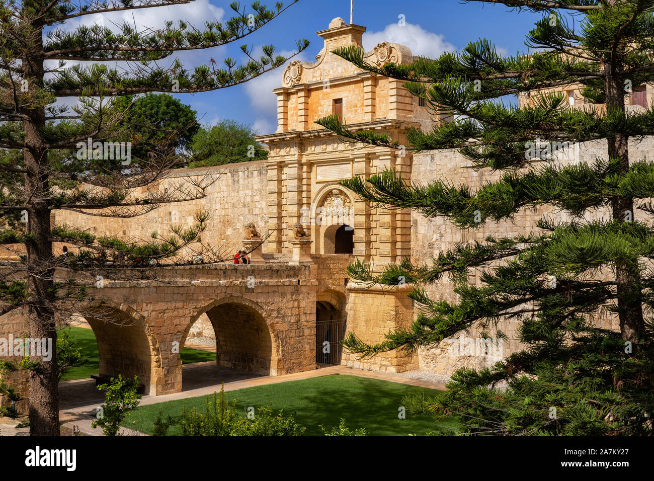 Mdina Gate (Maltais : tal-Il-Bieb Mdina) - Vilhena porte de la ville silencieuse de Mdina à Malte, monument de style baroque de 1724. Banque D'Images