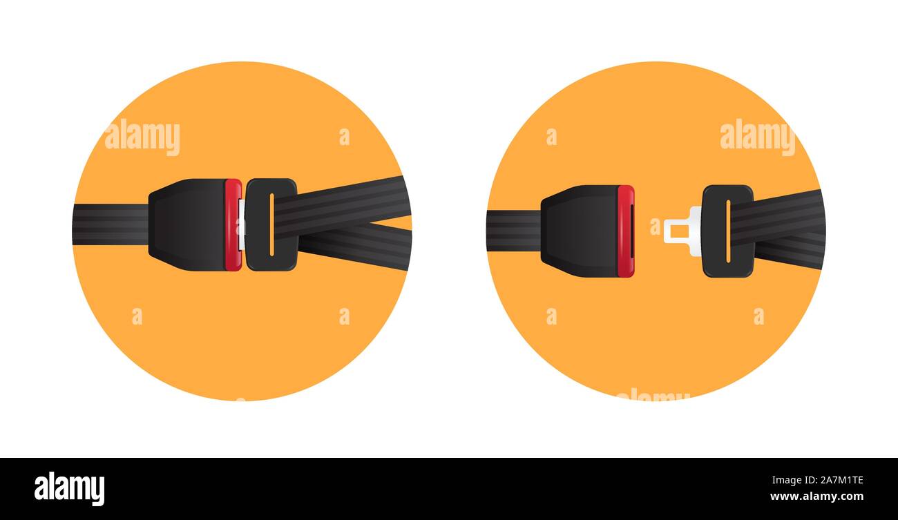 Bouclez votre ceinture de sécurité safe trip premier concept verrouillé et déverrouillé les ceintures de sécurité automobile signer flat horizontal vector illustration Illustration de Vecteur