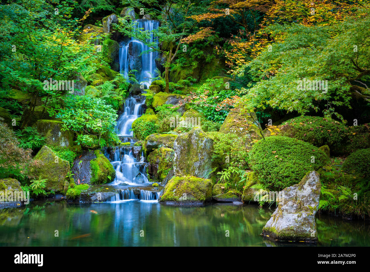 Le jardin japonais de Portland est un jardin traditionnel japonais occupant 12 hectares, situé à l'intérieur de Washington Park des collines à l'ouest de Portland, Oregon Banque D'Images