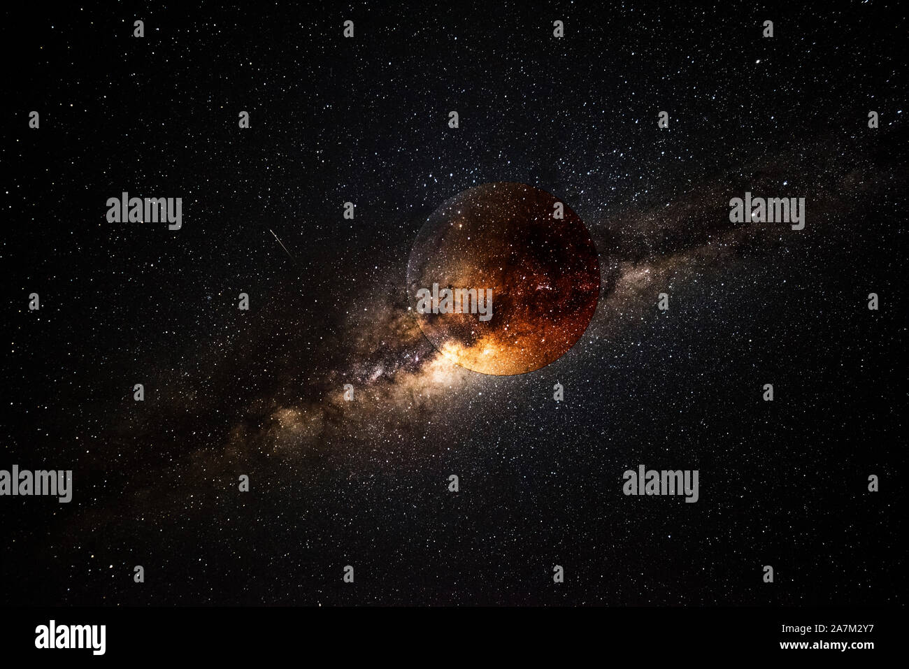 Exoplanète planète solaire supplémentaire et galaxy 3D render Banque D'Images