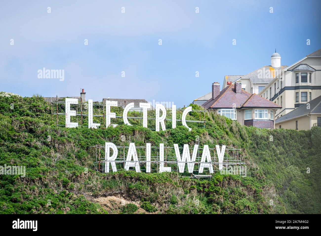 Laxey, Île de Man, le 15 juin 2019. Logo du Manx Electric Railway Banque D'Images