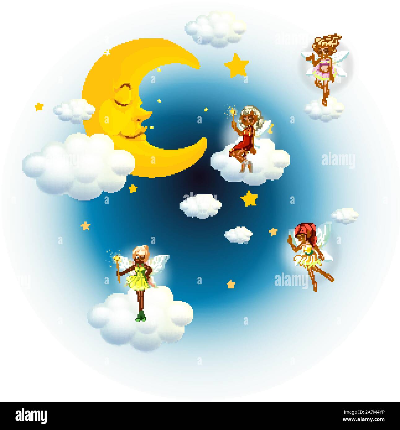 Fées assis sur cloudns concernant la nuit illustration Illustration de Vecteur