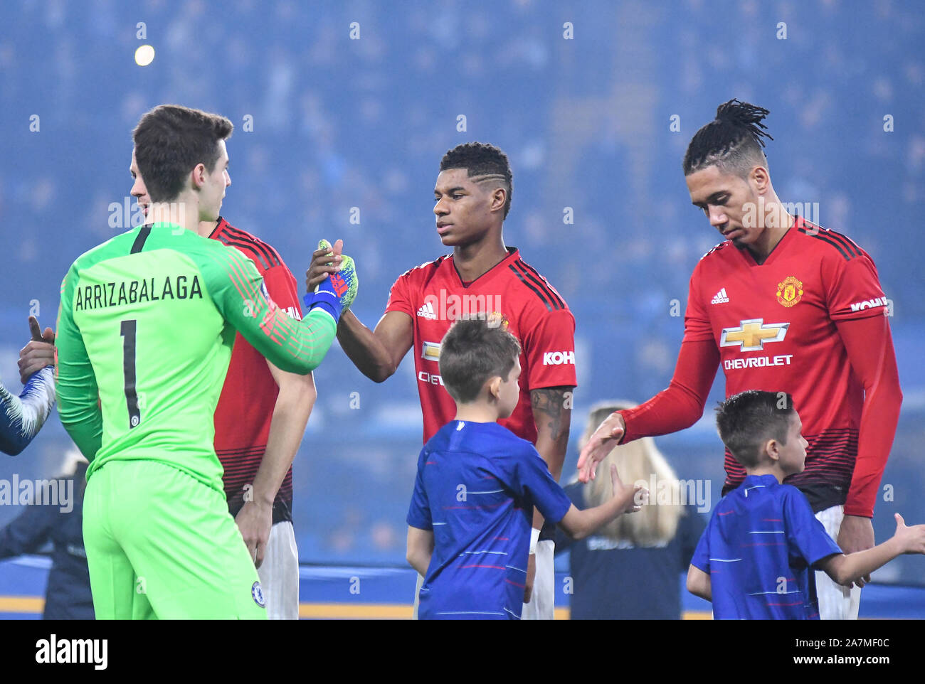 Londres, Angleterre - le 18 février 2019 : Marcus Rashford de Manchester en photo avant de la FA Cup 2018/19 5e tour match entre Chelsea et Manchester United à Stamford Bridge. Banque D'Images