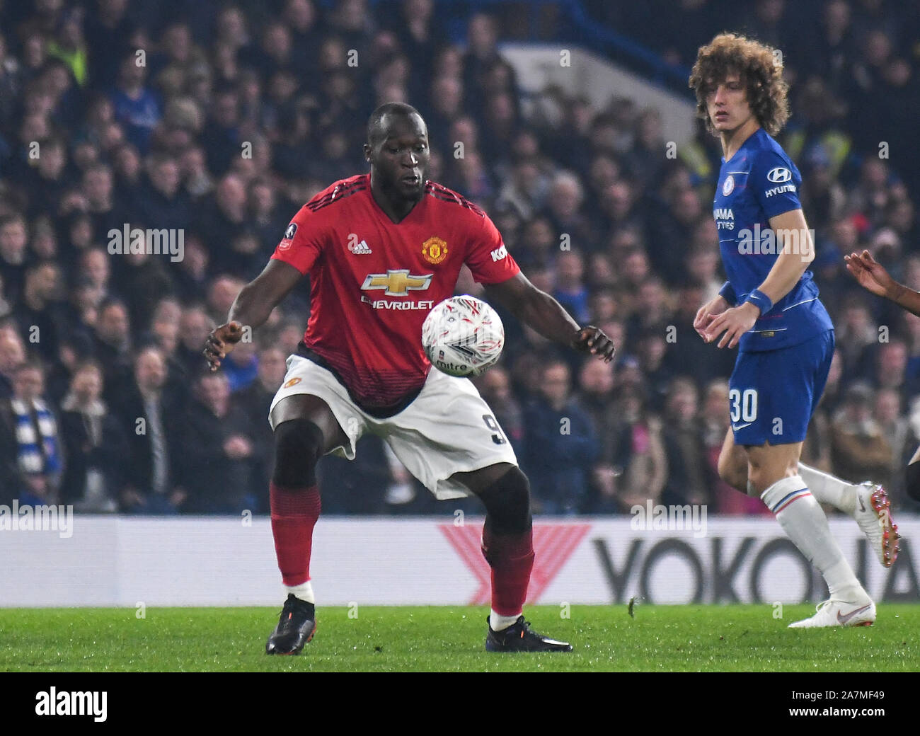 Londres, Angleterre - le 18 février 2019 : Romelo Lukaku de Manchester en photo au cours de la FA Cup 2018/19 5e tour match entre Chelsea et Manchester United à Stamford Bridge. Banque D'Images