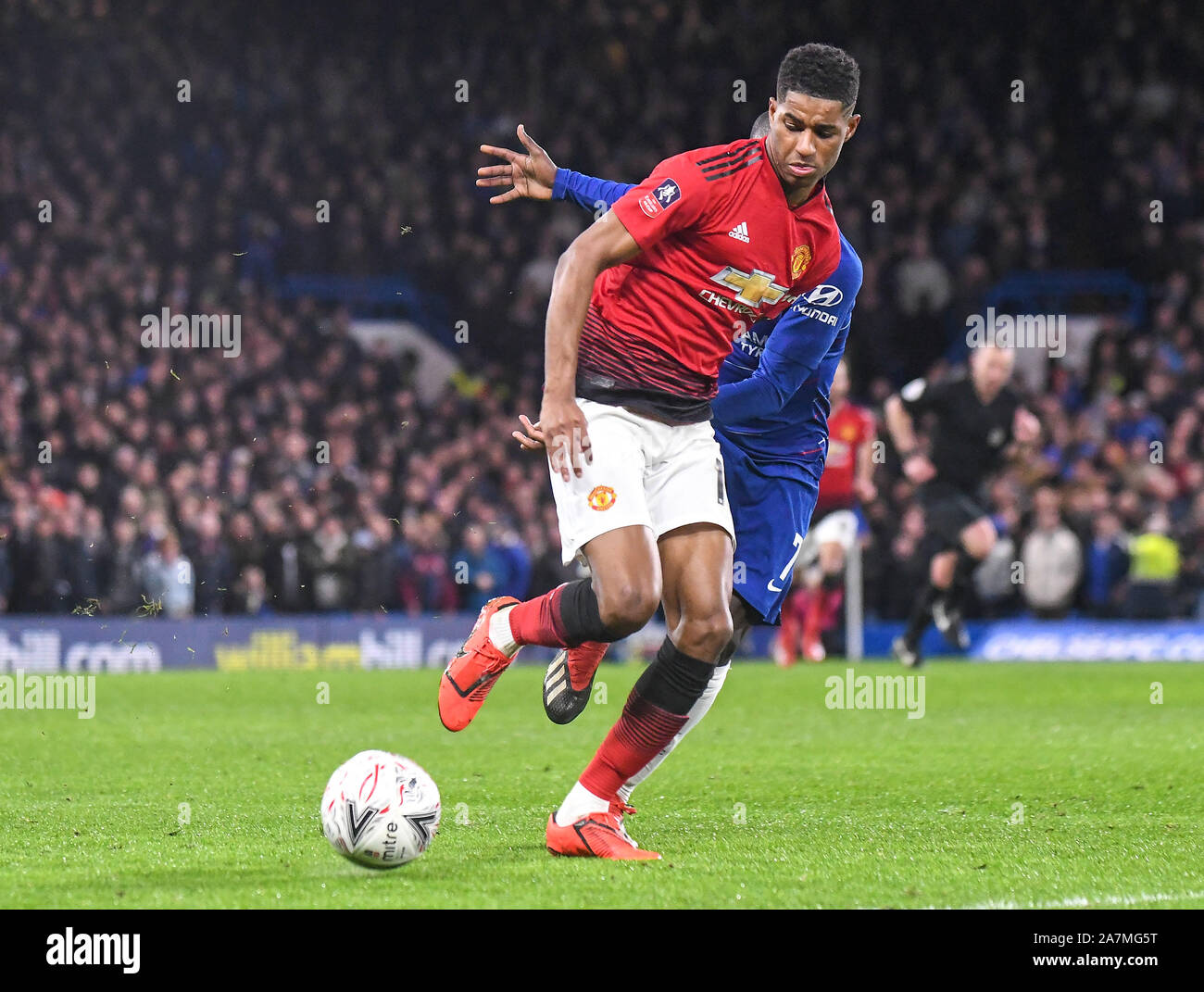 Londres, Angleterre - le 18 février 2019 : Marcus Rashford de Manchester en photo au cours de la FA Cup 2018/19 5e tour match entre Chelsea et Manchester United à Stamford Bridge. Banque D'Images