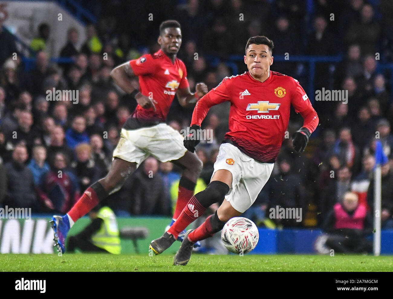 Londres, Angleterre - le 18 février 2019 : Alexis Sanchez de Manchester en photo au cours de la FA Cup 2018/19 5e tour match entre Chelsea et Manchester United à Stamford Bridge. Banque D'Images