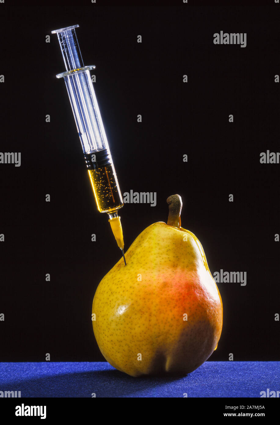 La manipulation des gènes, la seringue dans une poire Banque D'Images