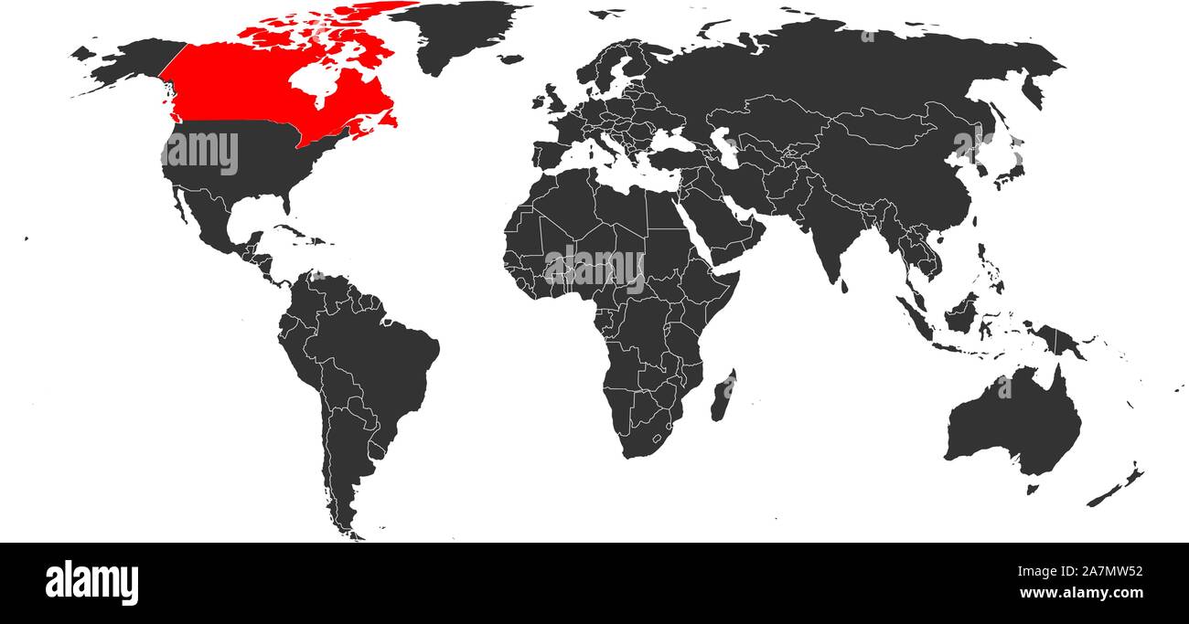 Carte du monde a souligné que le Canada avec repère rouge de l'arrière-plan d'illustration vectorielle. Illustration de Vecteur