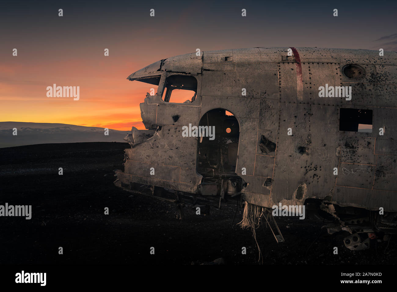 Plane wreck en plage de sable noir en Islande Islande Solheimasandur Banque D'Images