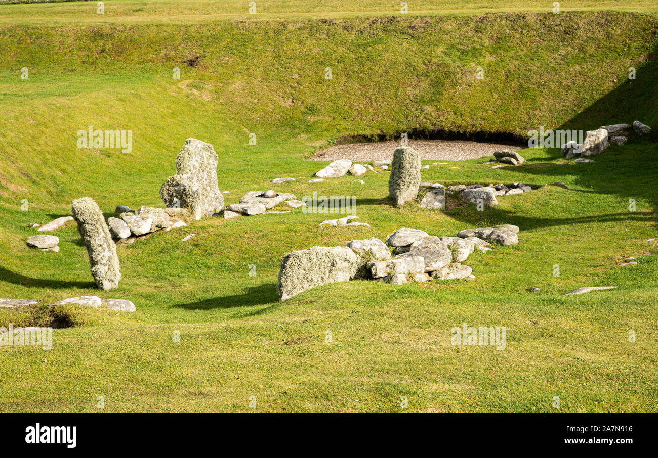 Le contour d'un bâtiment néolithique ou de l'âge de pierre à la colonie de Jarlshof sur l'île continentale des îles Shetland, en Écosse Banque D'Images