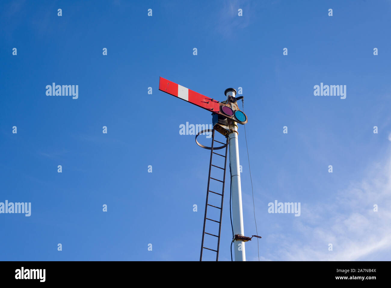 Un sémaphore quadrant signal d'arrêt à Ribblehead sur l'installer à Carlisle railway dans le Yorkshire Dales National Park, North Yorkshire, Angleterre. Banque D'Images