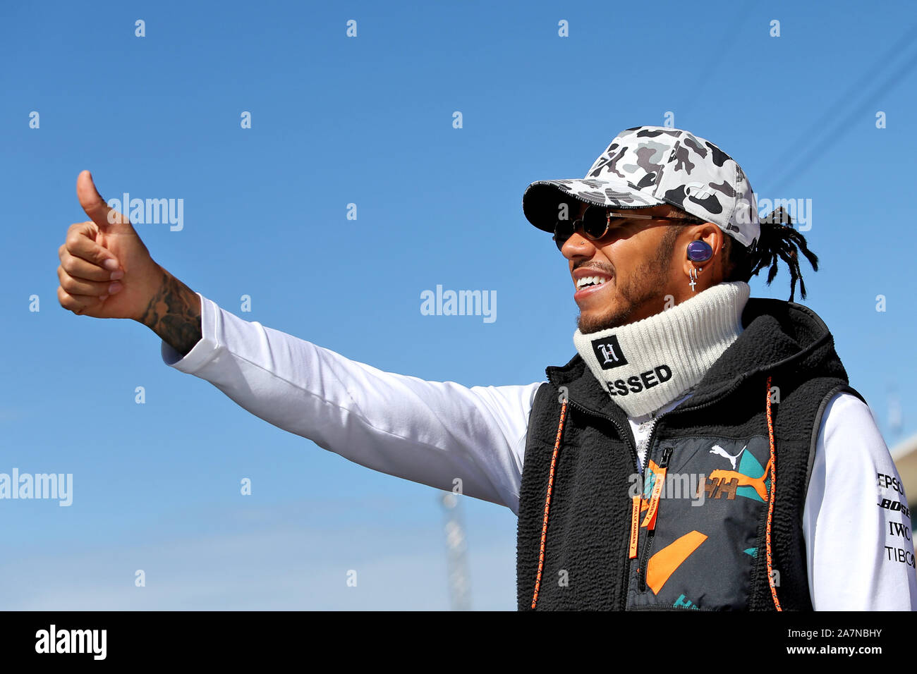 La Mercedes de Lewis Hamilton avant le United States Grand Prix sur le circuit des Amériques, Austin, Texas. Banque D'Images