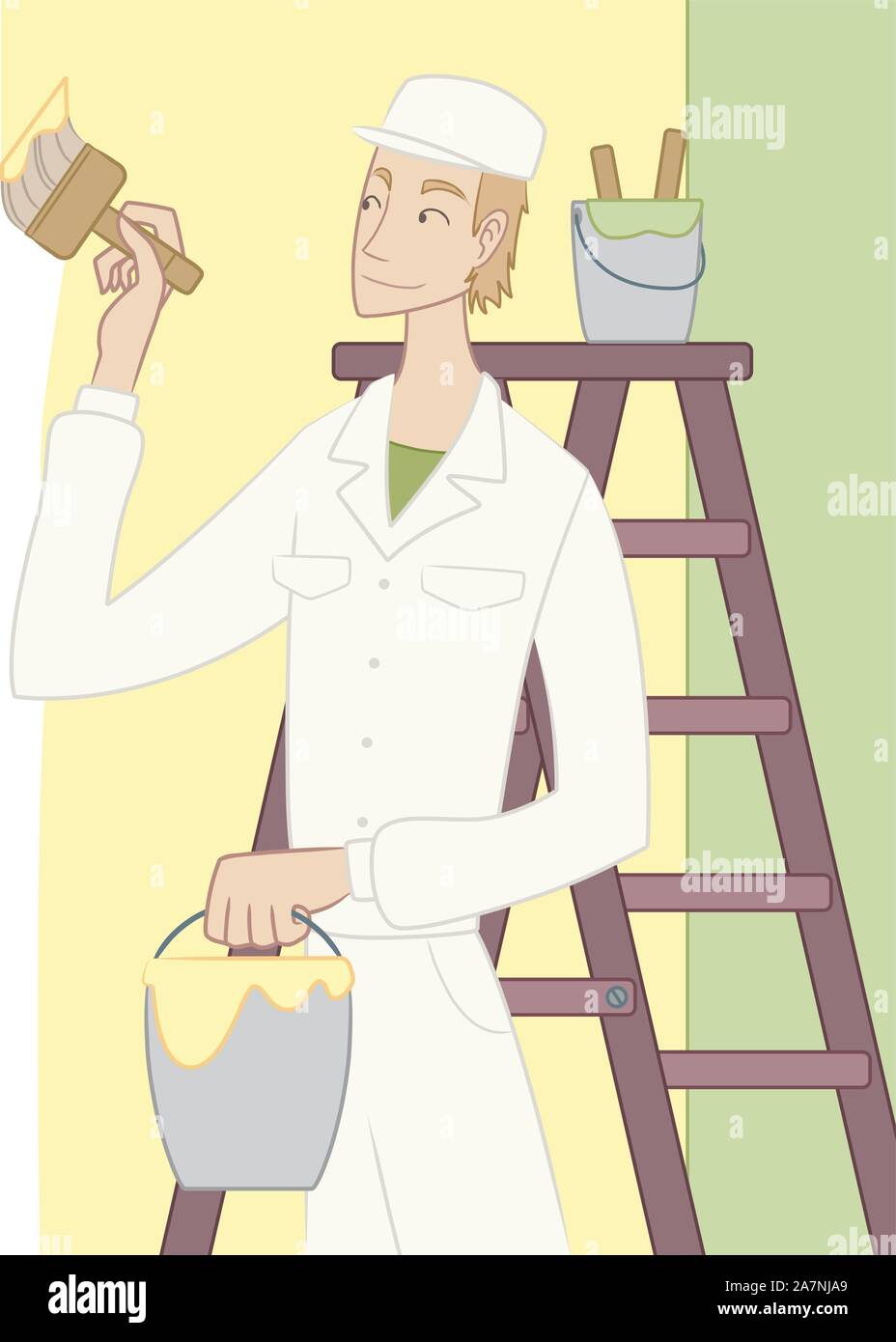 Vector illustration d'un peintre en action tenant une brosse peinture de l'intérieur d'une maison. Illustration de Vecteur Vector illustration d'un peintre en action tenant une brosse peinture de l'intérieur d'une maison. Illustration de Vecteur