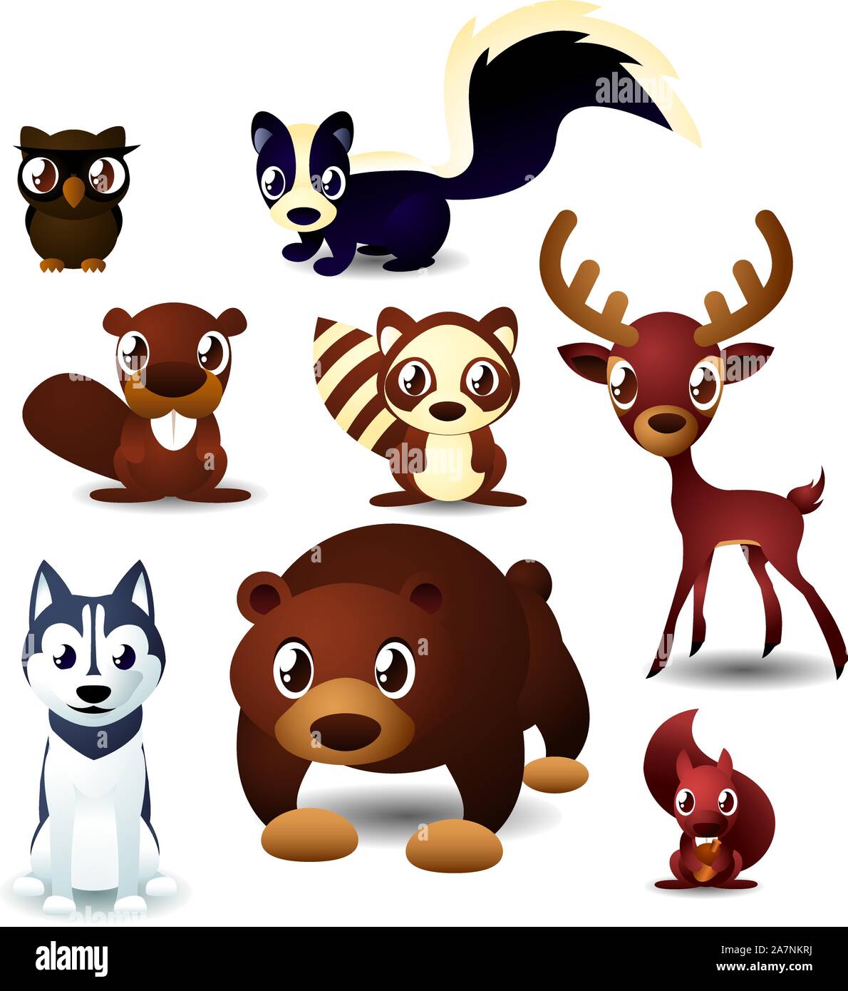 Les animaux de la série de dessin animé.Huit (8) différents animaux de la forêt comme owl