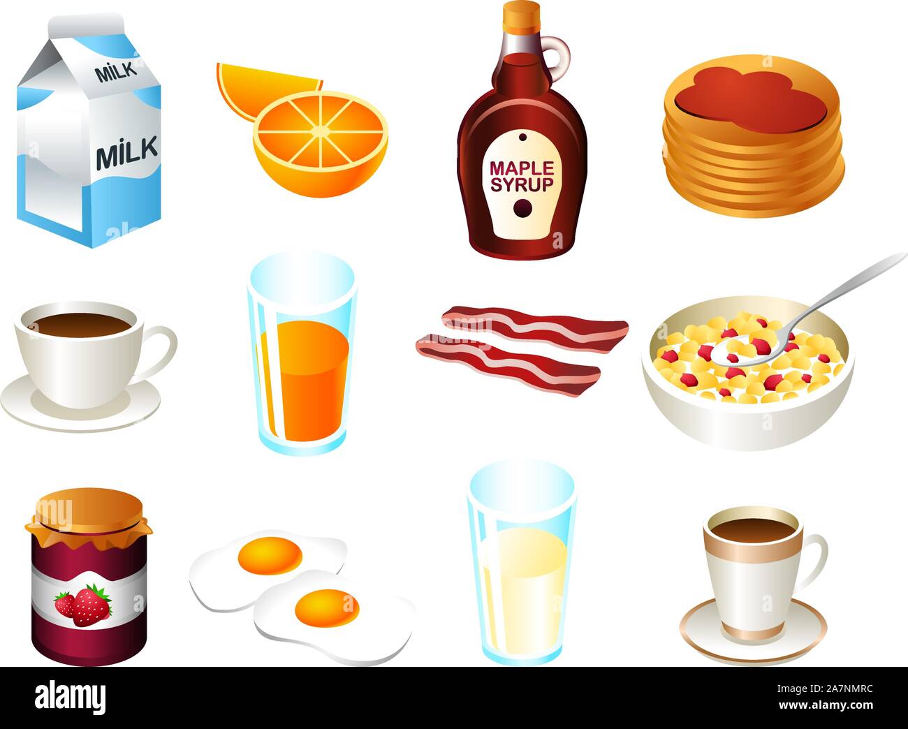 Petit-déjeuner sain nourriture icon set Illustration de Vecteur