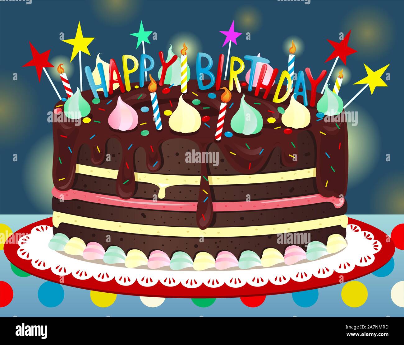 Joyeux Anniversaire Gâteau au chocolat, avec six bougies et six étoiles  illustration vectorielle Image Vectorielle Stock - Alamy