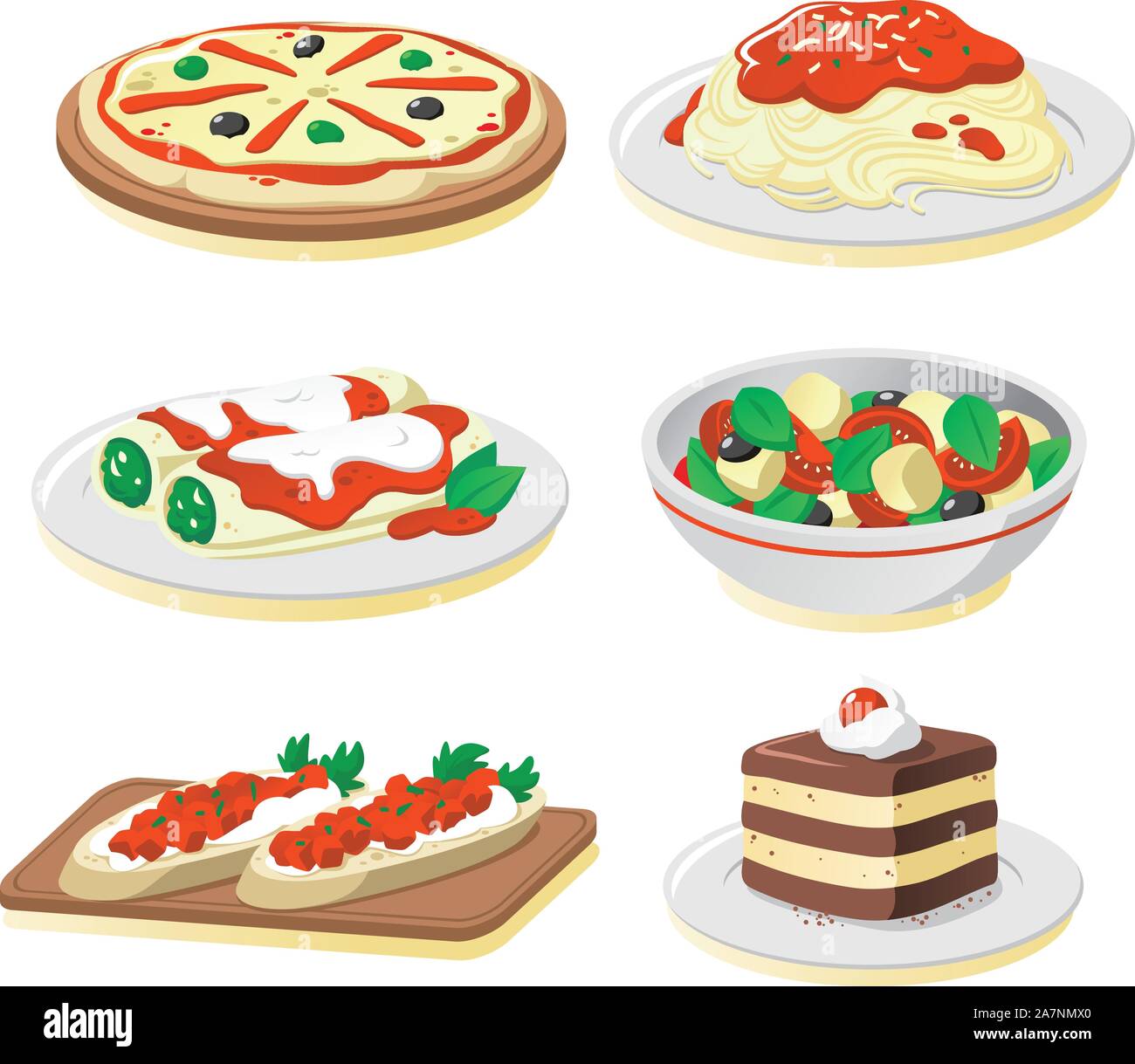 Des plats de la cuisine italienne illustration cartoon set Illustration de Vecteur