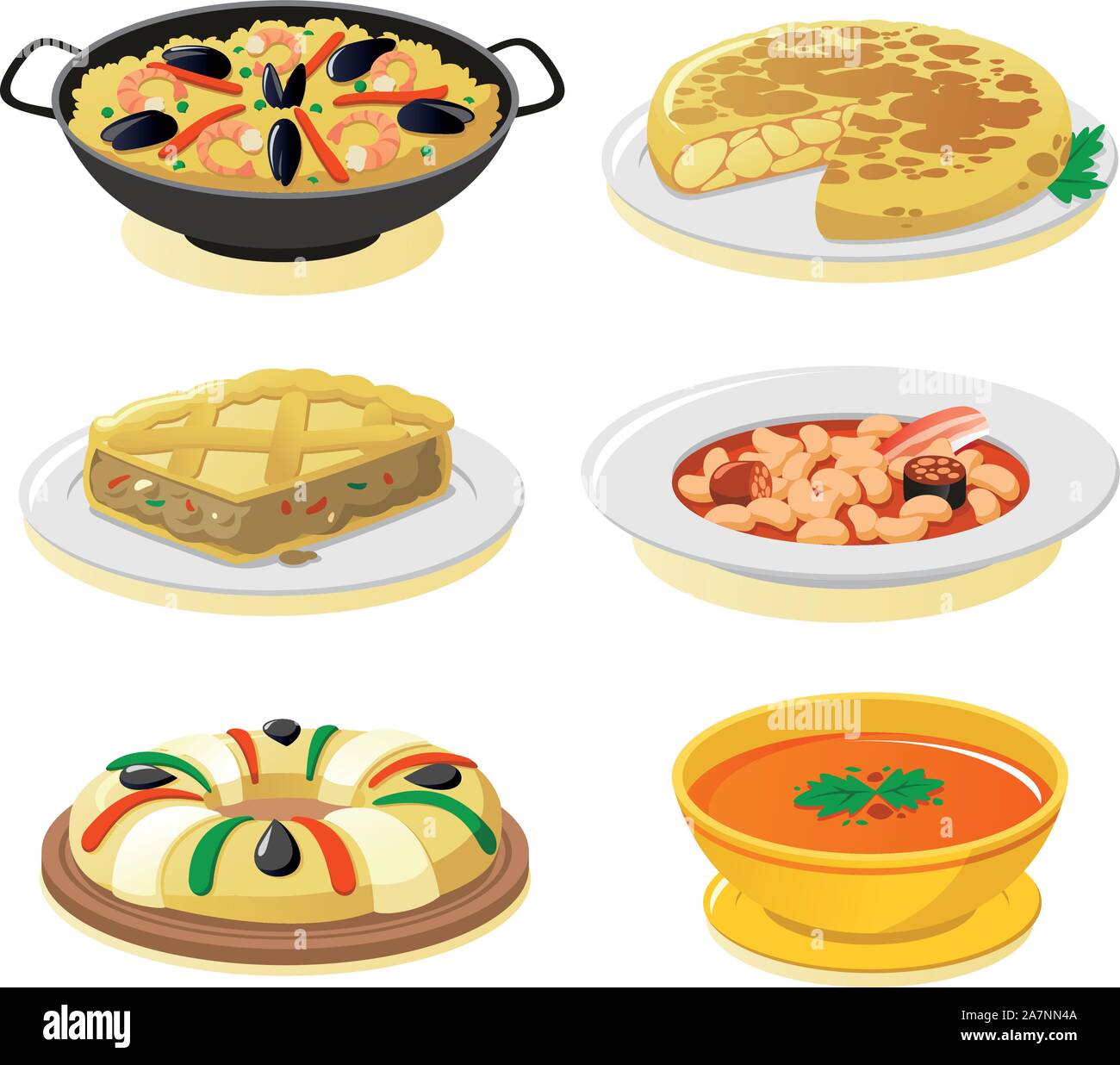 Des plats espagnols, vector icon set. Illustration de Vecteur