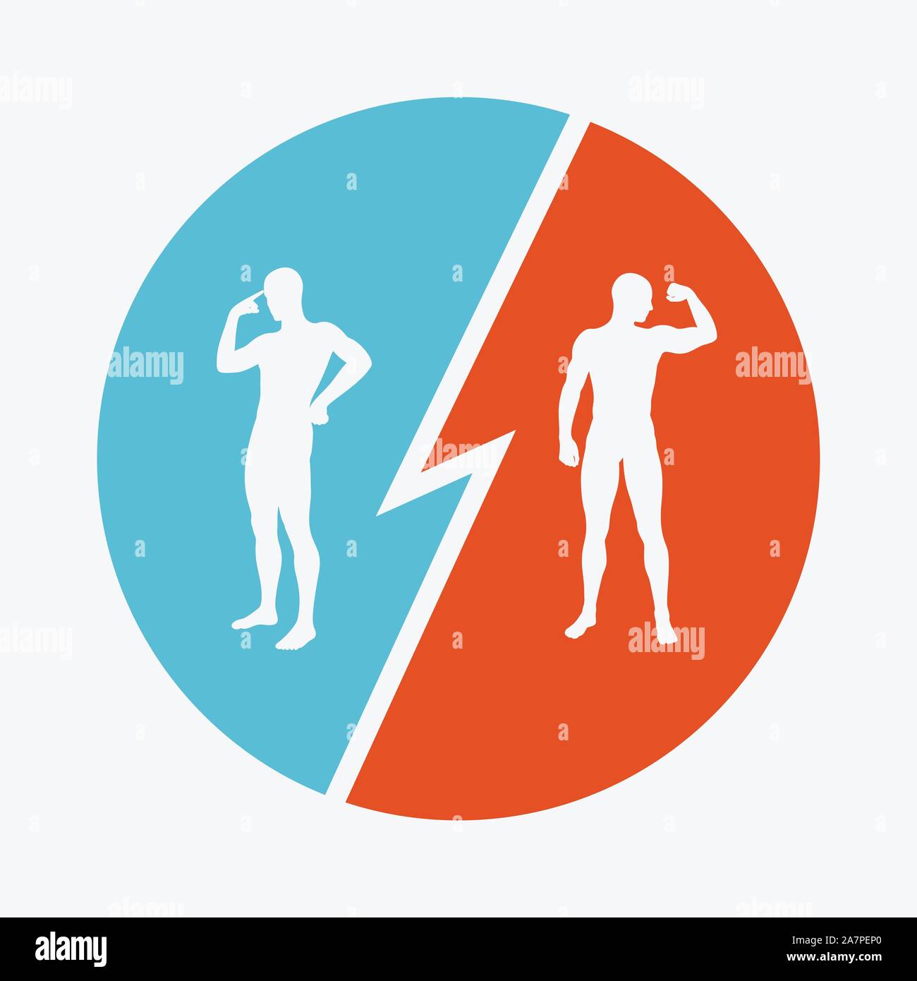 Cerveau vs force. Conflit d'intérêts. La notion de rivalité. Silhouettes de deux hommes. Vector illustration. Illustration de Vecteur