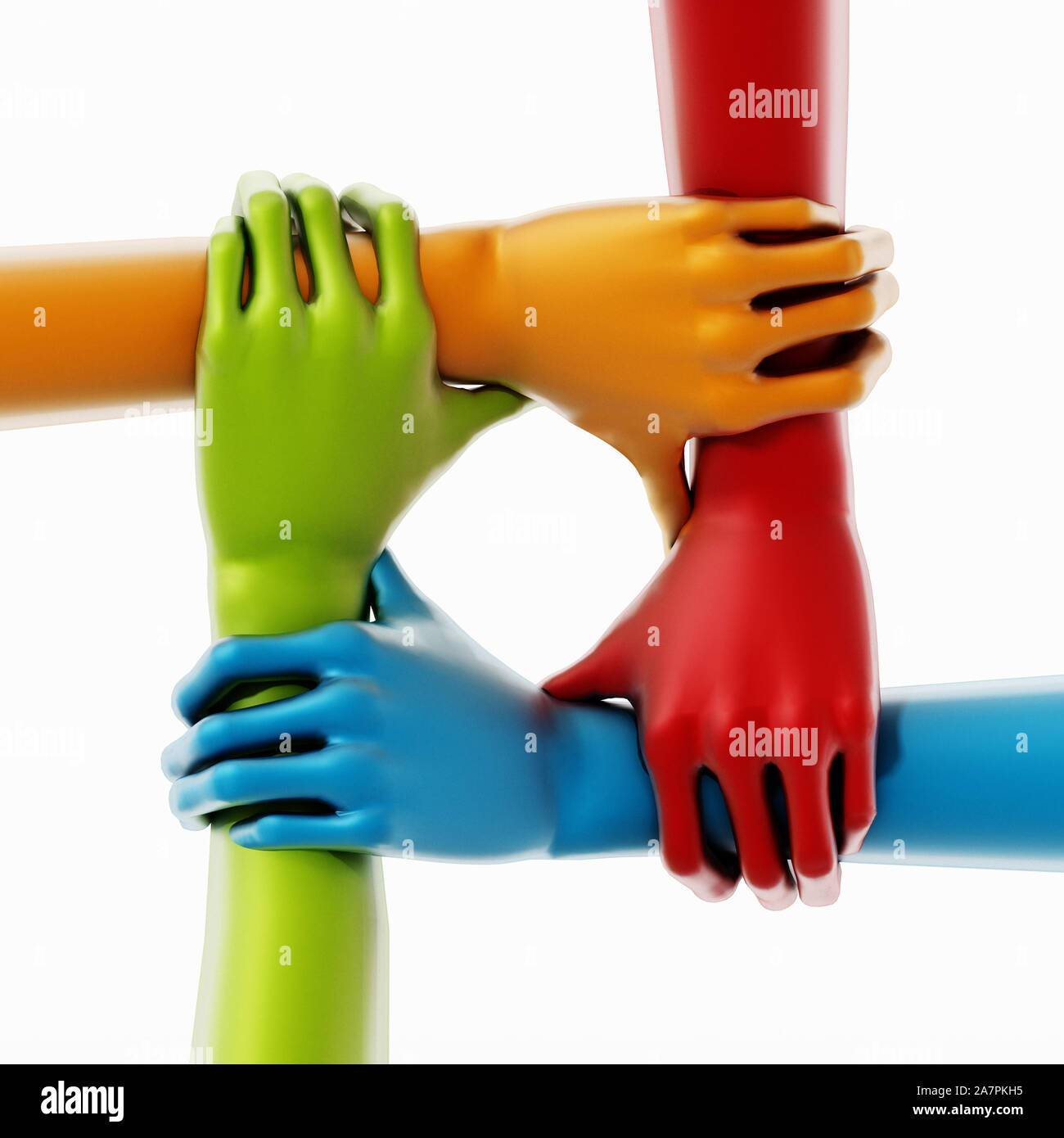 Mains tenant colorés les uns les autres. 3D illustration. Banque D'Images