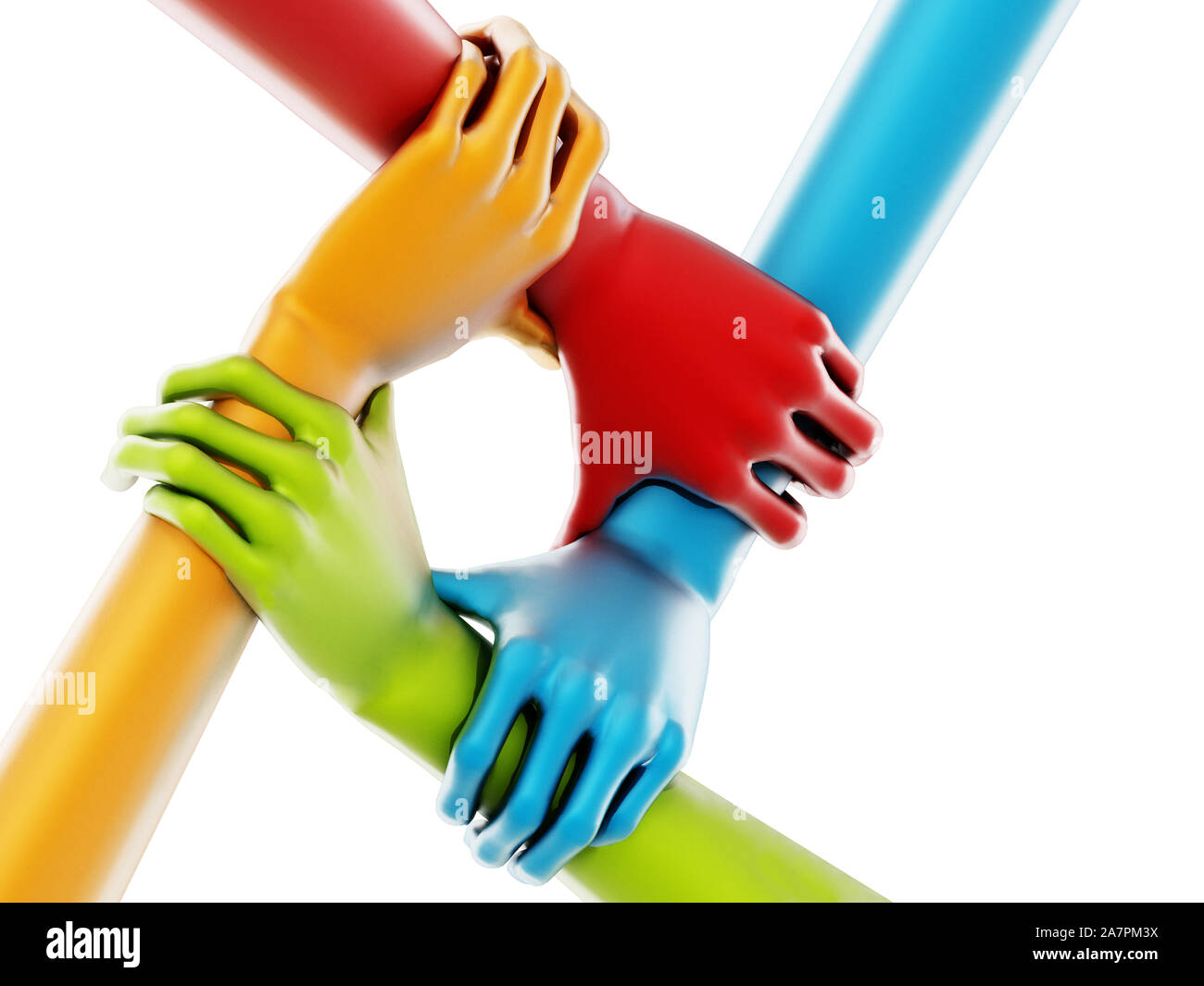 Mains tenant colorés les uns les autres. 3D illustration. Banque D'Images