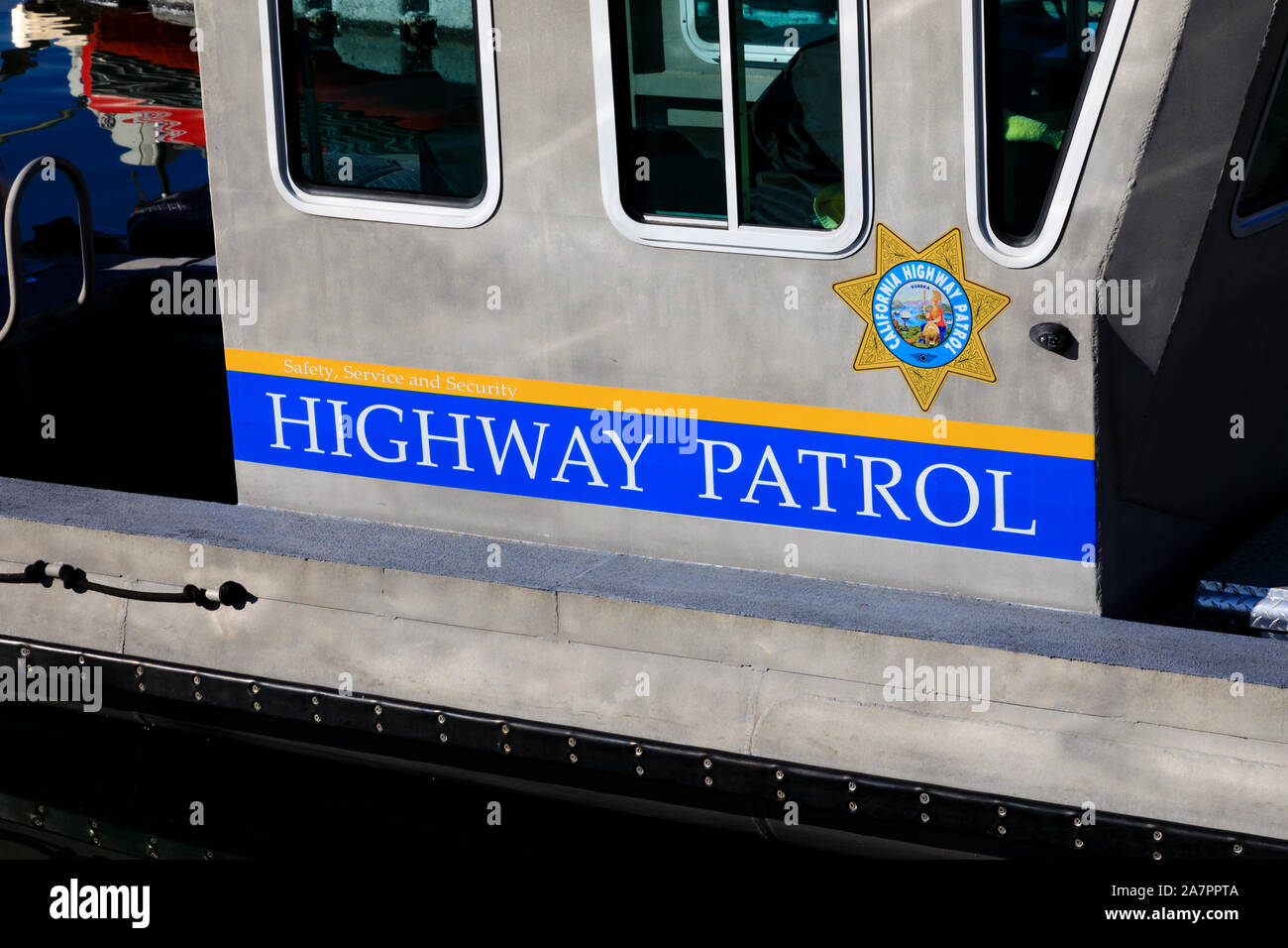 California Highway Patrol Boat, Jack London Square, Oakland, Alameda County, Californie, États-Unis d'Amérique Banque D'Images