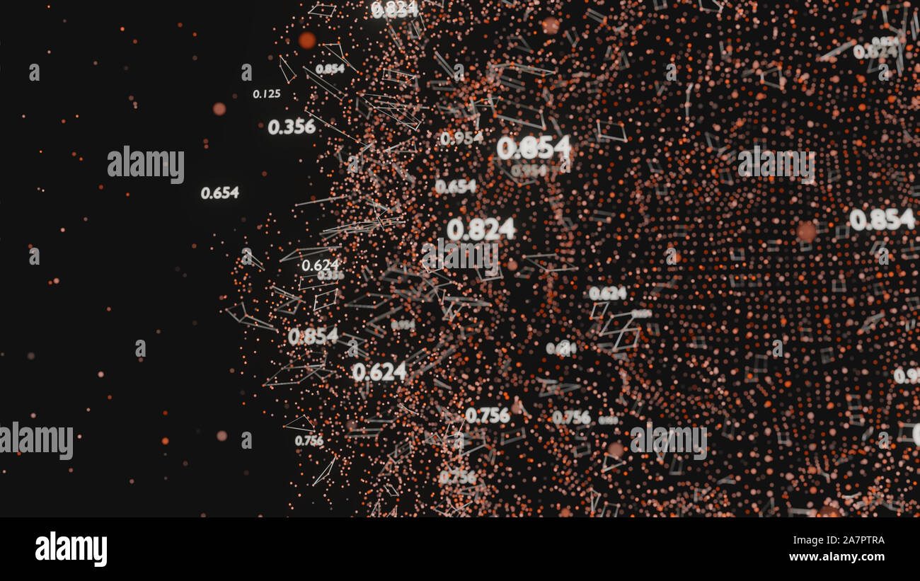 Réseau de lignes abstraites et des nombres aléatoires. Données d'entreprise. 3D illustration Banque D'Images
