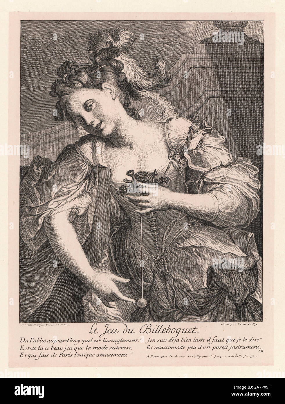 Femme jouant le jeu de balle, et coupe billeboquet ou le bilboquet, 17ème siècle. Lithographie D'après une peinture par Jacques Courtin par Henry René d'Allemagne's Sports et jeux d'adresse (Sports et jeux d'adresse), Librairie Hachette, Paris, 1903. Banque D'Images