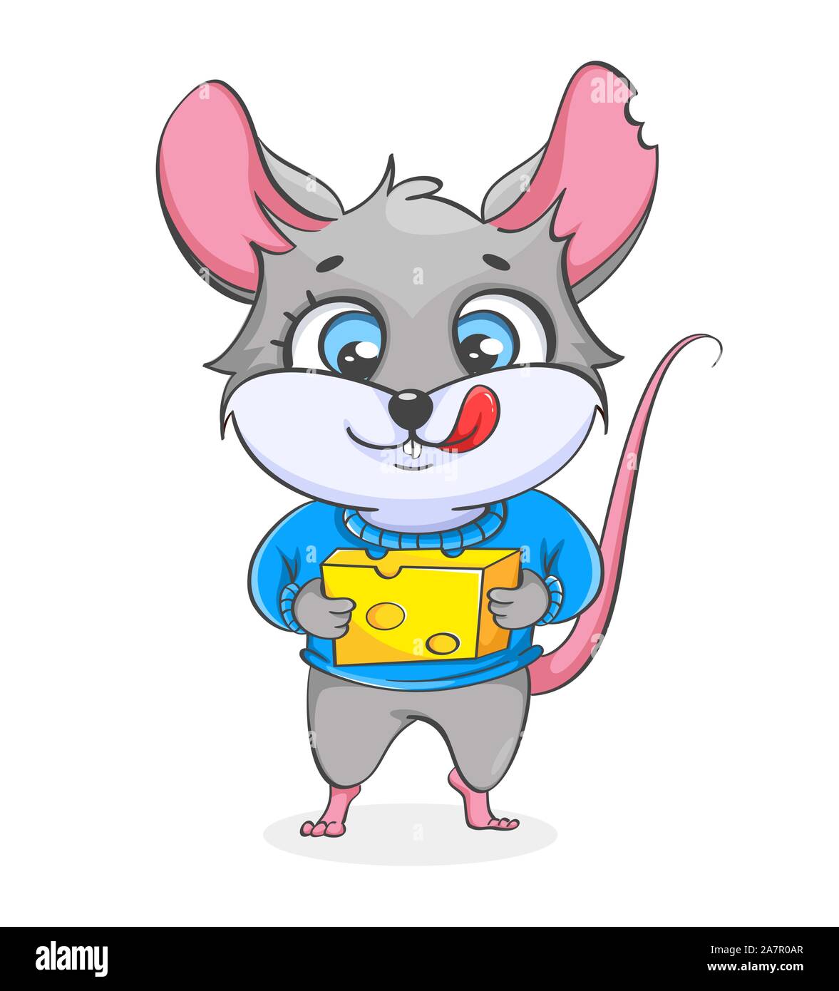 Holding de rat du fromage. Rat drôle, cute cartoon character. Vector illustration sur fond blanc Illustration de Vecteur