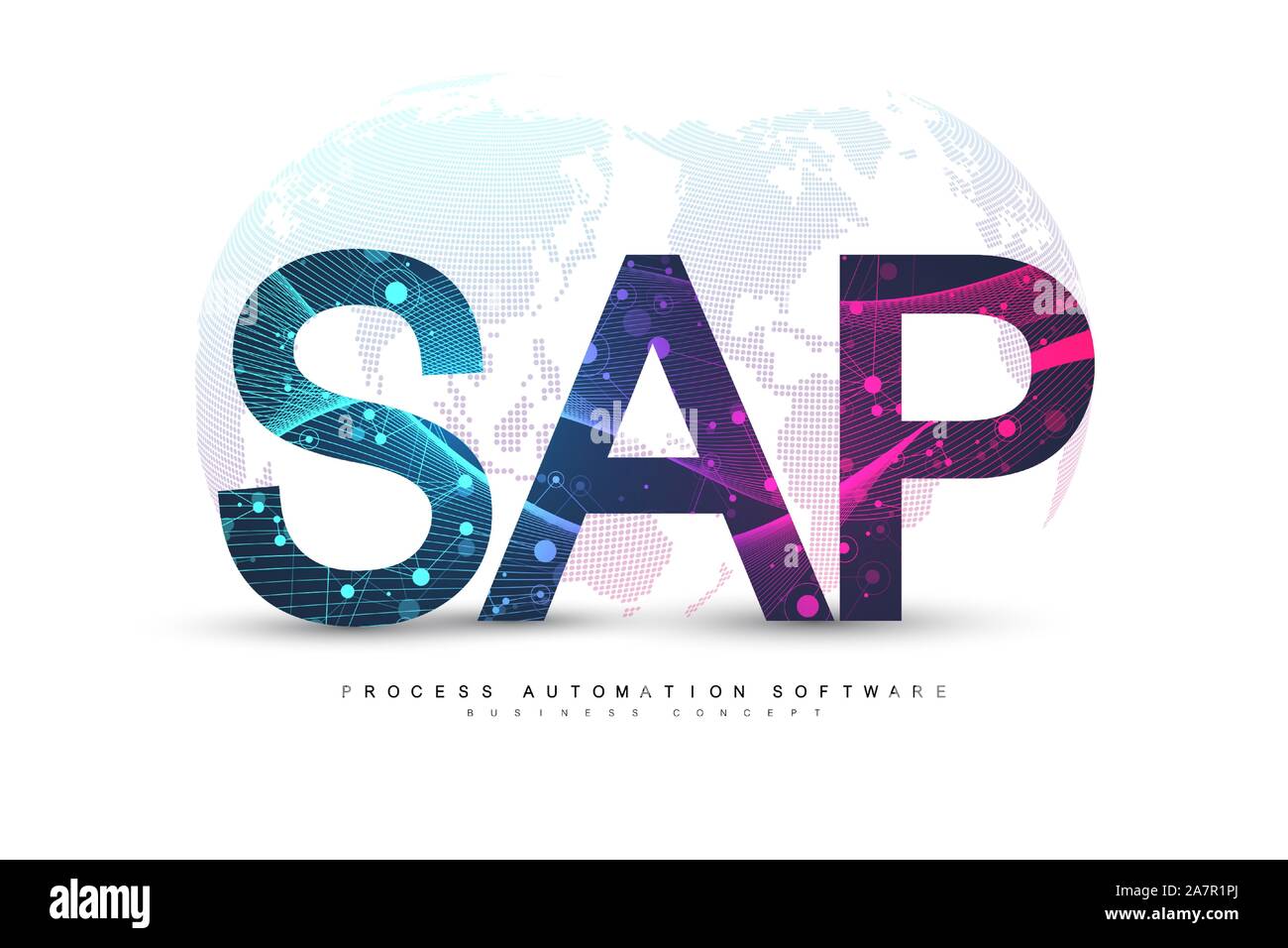 Logiciel d'automatisation des processus d'affaires de SAP. ERP enterprise resources planning system concept modèle de page. L'avenir de la technologie SAP concept sci-fi Illustration de Vecteur