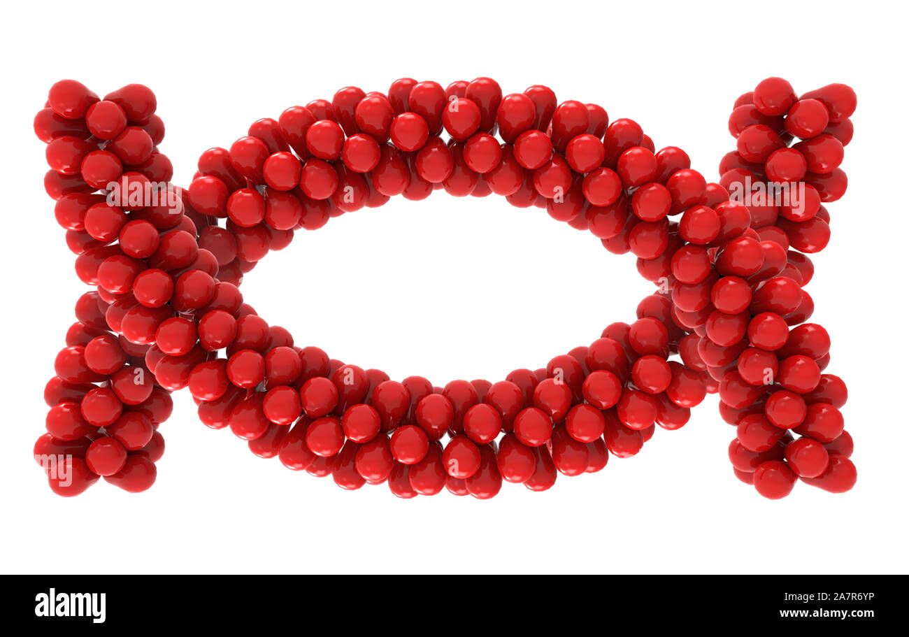 Le rendu 3d. Structure des molécules ADN rouge with clipping path isolé sur fond blanc. Banque D'Images