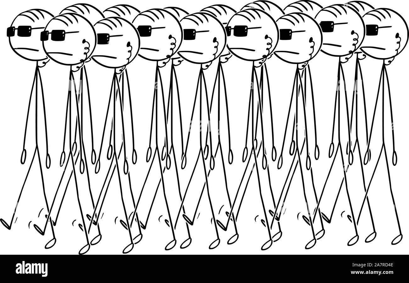 Vector cartoon stick figure dessin illustration conceptuelle du groupe d'agents secrets du gouvernement marche ou marcher en lunettes de soleil. Liberté et sécurité concept. Illustration de Vecteur