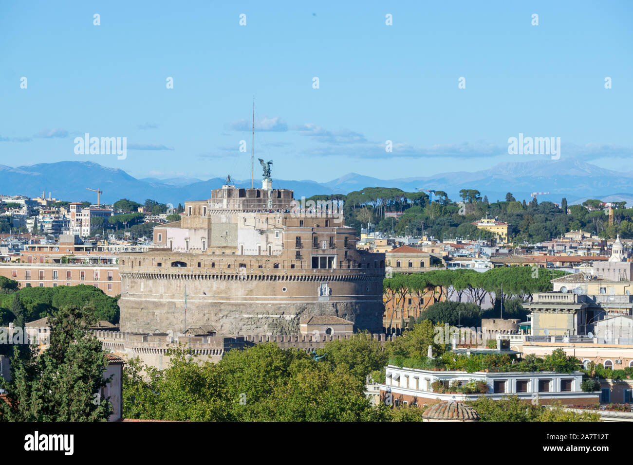 Avis de "Castel Sant'Angelo (Château du Saint Ange) à partir de la colline du Janicule, Rome, Italie Banque D'Images