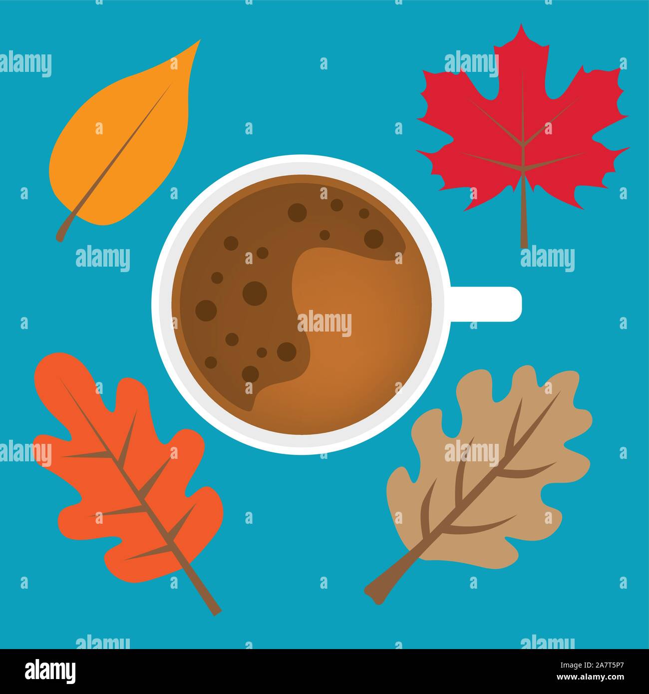 Tasse de café avec les feuilles d'automne - Cette icône vector illustration Illustration de Vecteur
