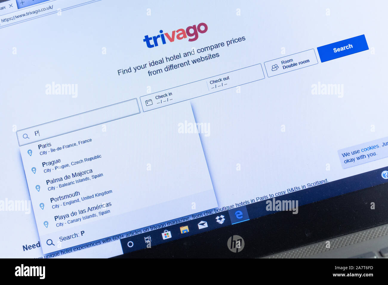 Trivago site sur un ordinateur portable pour comparer les prix des hôtels, UK Banque D'Images