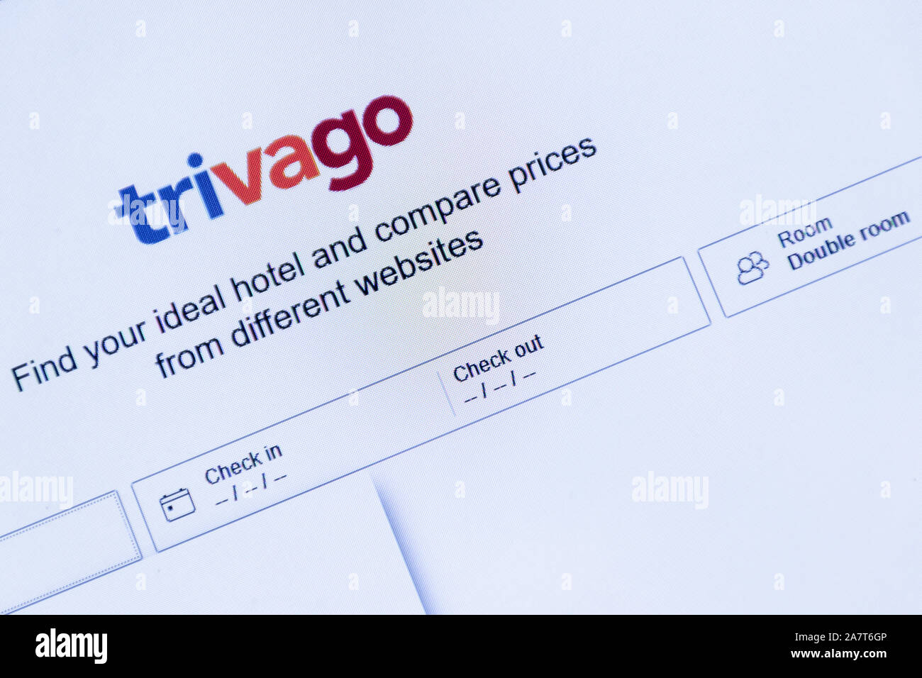 Trivago site sur un ordinateur portable pour comparer les prix des hôtels, UK Banque D'Images