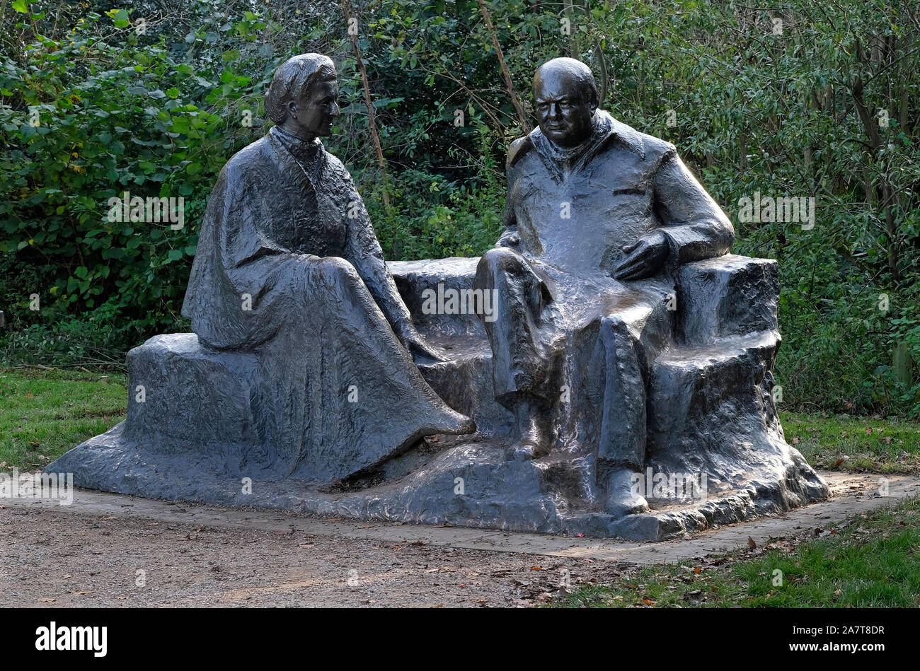 Sculpture de Winston Churchill et épouse clémentine, Chartwell, Kent, Angleterre Banque D'Images