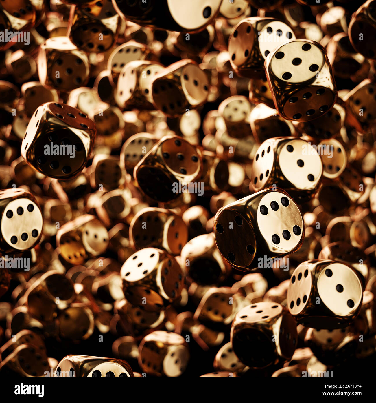 Dés golden fly fond de roulement. Le rendu 3d illustration Banque D'Images